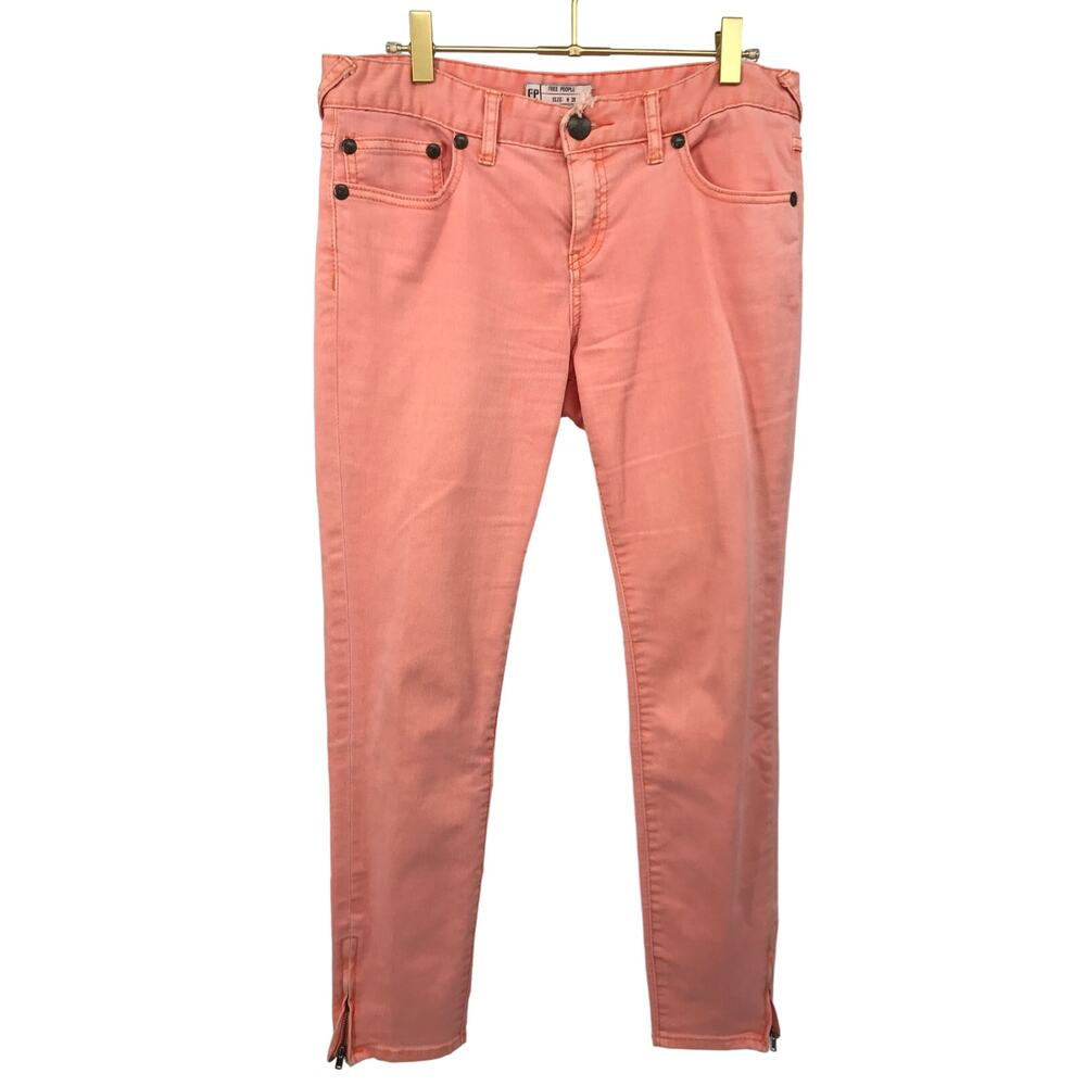 Free People Peach Ankle Zip Skinny Jeans Size 28